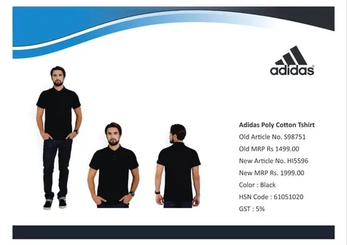 Adidas Polo Poly Cotton T Shirt HI5596 Black T-Shirt With Logo