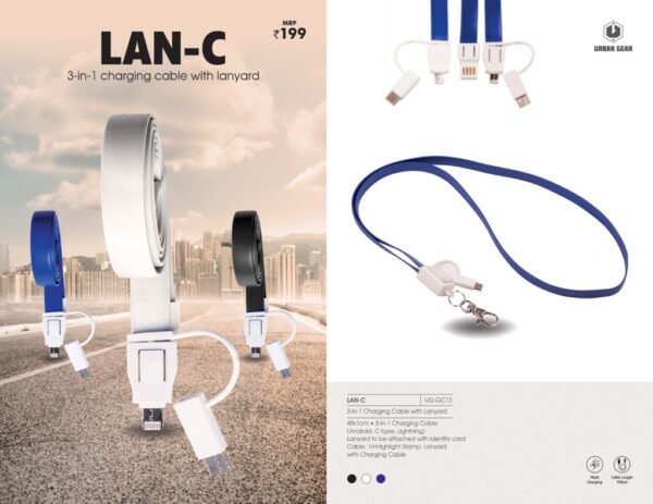 3-In-1 Charging Cable With Lanyard - LANtop corporate gifting companies in Bangalore C 