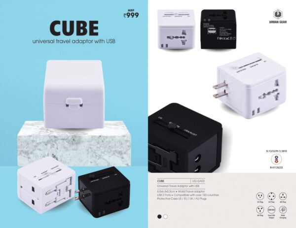 Universal Travel Adapter With USB - CUBE - gifting companies in Bangalore 