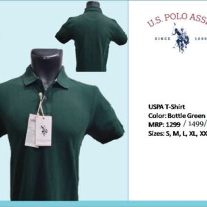 U S Polo Assn Men Green Solid Polo Collar T shirt - Employee T shirt 