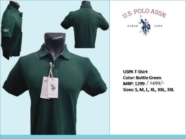 U S Polo Assn Men Green Solid Polo Collar T shirt - Employee T shirt 
