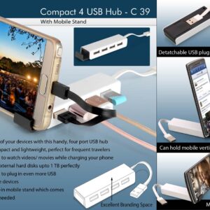 Compact 4 USB hub with Mobile Stand