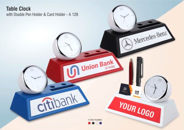 Table clock with Double pen holder and card holder Event Management Gifts