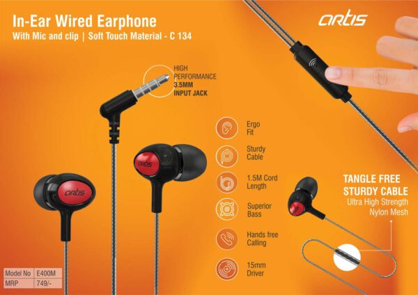 Artis In-Ear Wired Earphone With Mic and clip