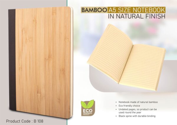 Bamboo A5 size notebook in natural finish