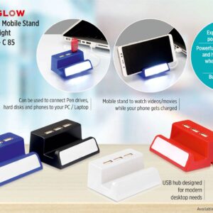 Power Glow 3 USB hub with mobile stand and logo