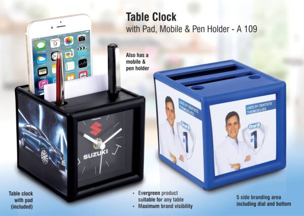 Table clock with pad and mobile holder