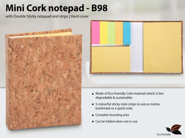Mini Cork Notepad With Double Sticky Notepad And Strips