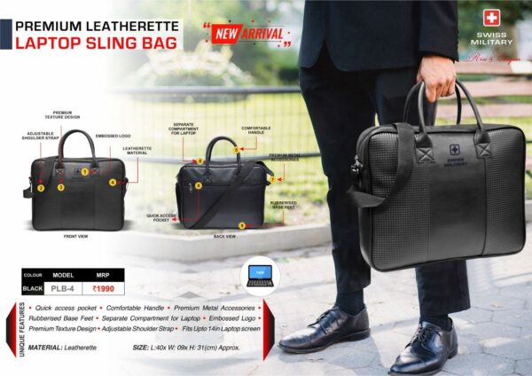 Swiss Military Black leatherette laptop bags for gifting in Bangalore