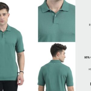 Rare Rabbit Premium Polo T-shirt in Apple Green color, unisex cotton-lycra tee worn by male model, ideal for corporate gifting and casual wear.