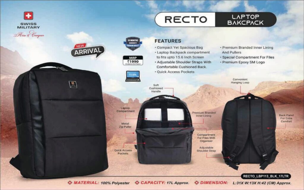 Swiss Military - Recto Compact Backpack for Employees Bangalore