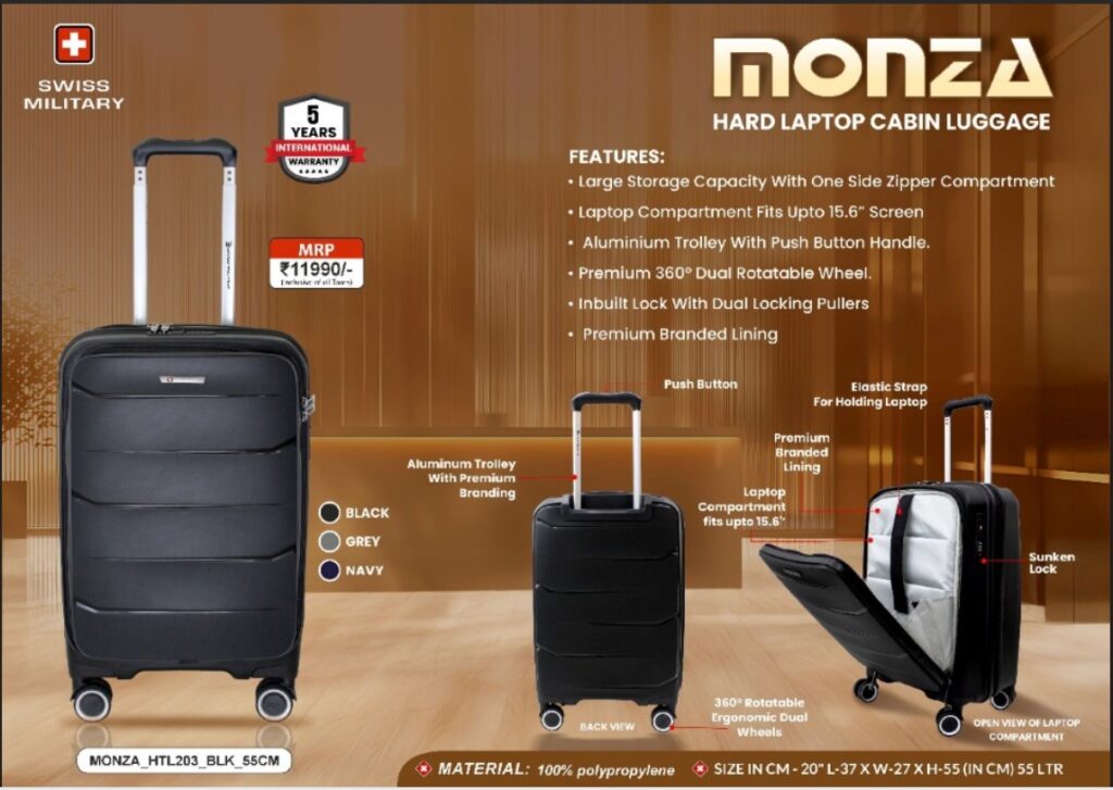 Swiss Military Monza Cabin Luggage for Vacation Gifts Bangalore