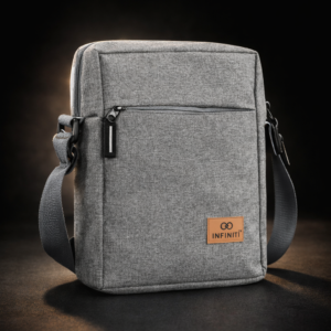 ext Infinity Pro Crossbody corporate sling bag in grey fabric with adjustable shoulder strap
