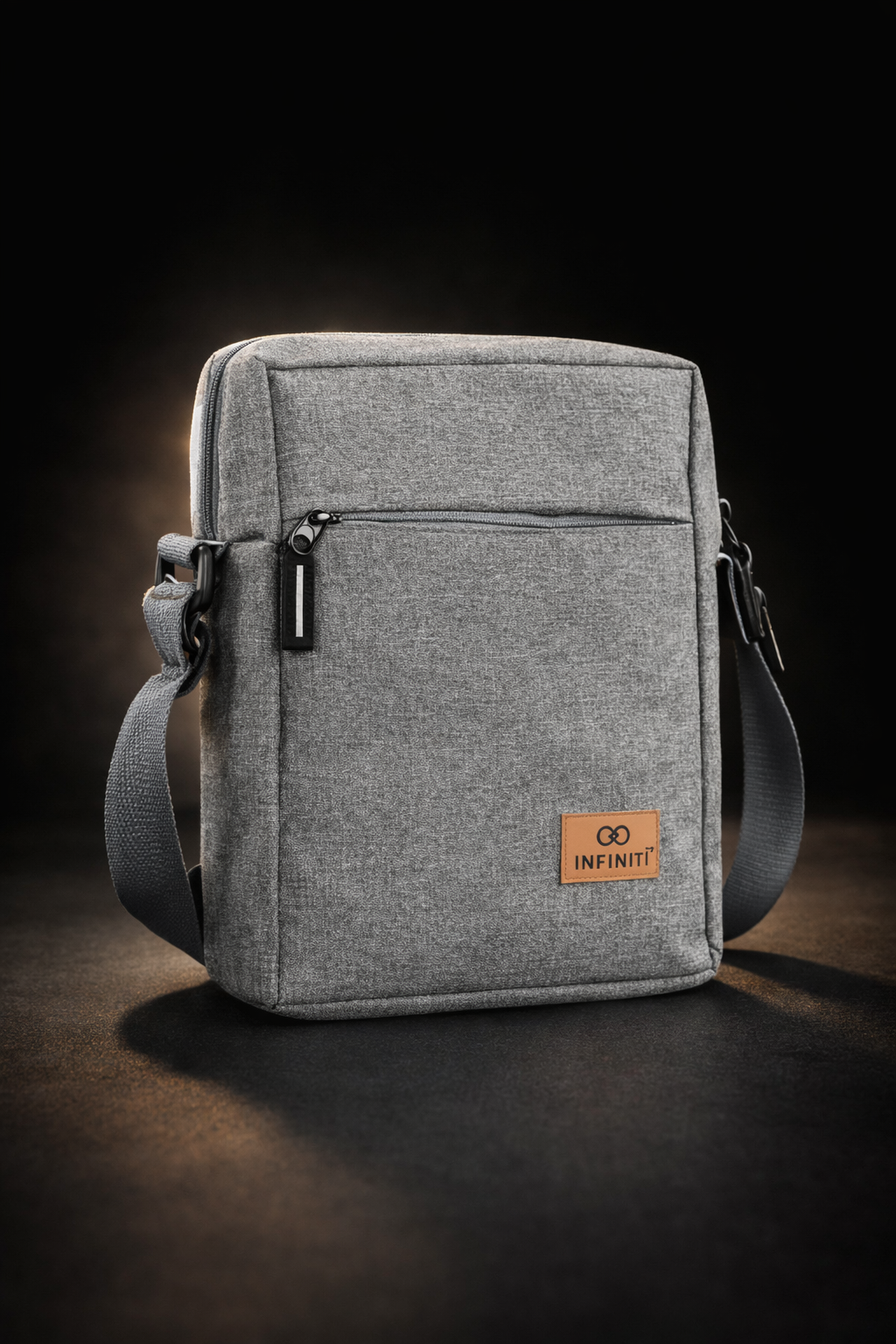 ext Infinity Pro Crossbody corporate sling bag in grey fabric with adjustable shoulder strap