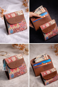 Zouk trifold wallet women printed vegan leather