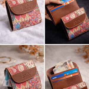 Zouk trifold wallet women printed vegan leather
