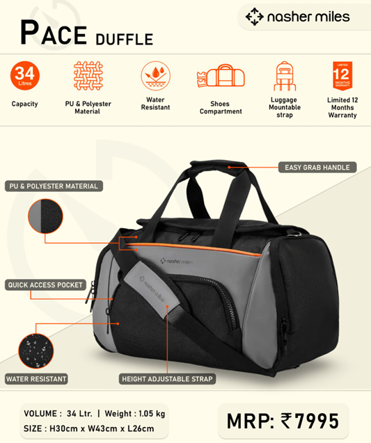 Nasher Miles Pace duffle for Employee Travel Kits Bangalore